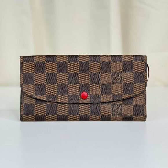 Louis Vuitton Handbags - Louis Vuitton Damier Ebene Wallet with Red Button Classic Checkered Desiign